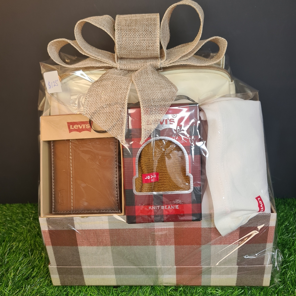 Levi's Brown Wallet, Knit Beanie, and White Socks Set